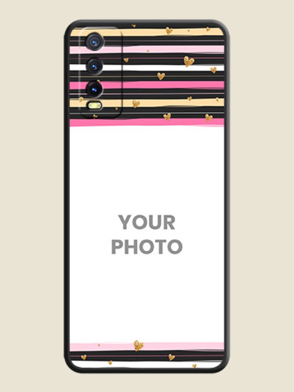 Custom Multicolor Lines and Golden Love Symbols Design on Photo on Space Black Soft Matte Mobile Cover - Vivo Y12s - alternate view