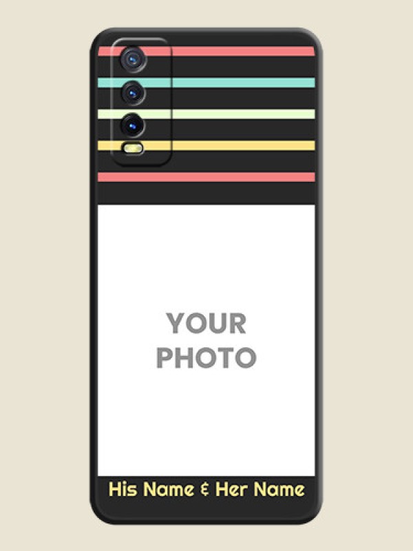 Custom Color Stripes with Photo and Text on Photo on Space Black Soft Matte Mobile Case - Vivo Y12s - alternate view