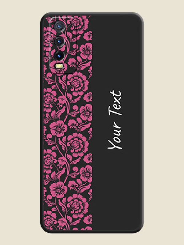 Custom Pink Floral Pattern Design With Custom Text On Space Black Personalized Soft Matte Phone Covers -Vivo Y12S - alternate view
