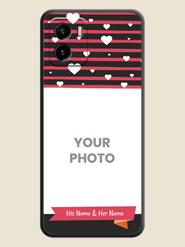 Custom White Color Love Symbols with Pink Lines Pattern on Space Black Custom Soft Matte Phone Cases - Vivo Y15c - alternate view