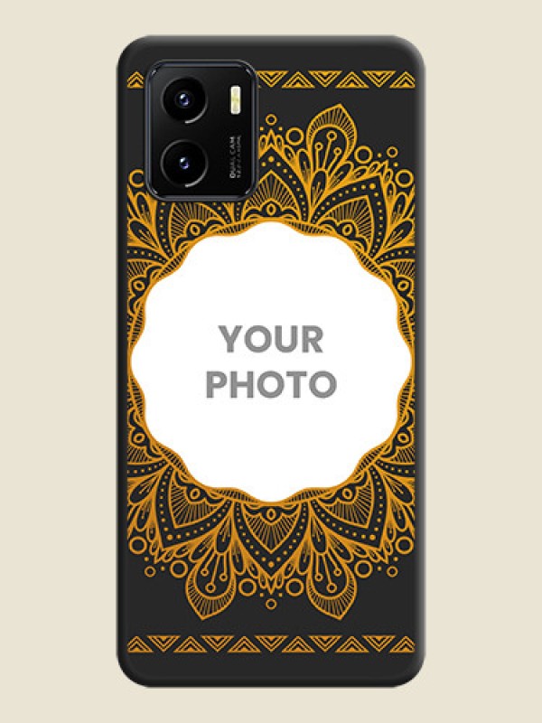 Custom Round Image with Floral Design on Photo on Space Black Soft Matte Mobile Cover - Vivo Y15c - alternate view