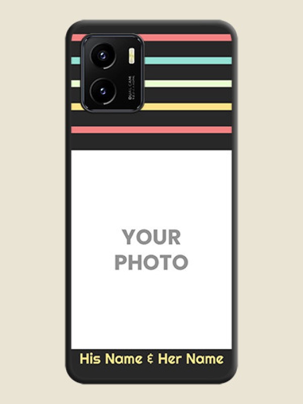 Custom Color Stripes with Photo and Text on Photo on Space Black Soft Matte Mobile Case - Vivo Y15c - alternate view