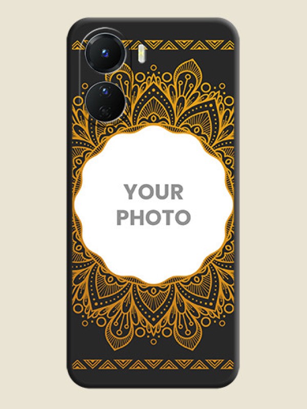 Custom Round Image with Floral Design on Photo on Space Black Soft Matte Mobile Cover - Vivo Y16 - alternate view