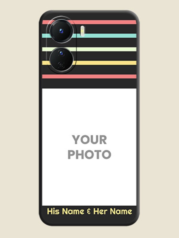 Custom Color Stripes with Photo and Text on Photo on Space Black Soft Matte Mobile Case - Vivo Y16 - alternate view