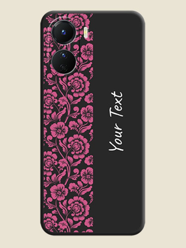 Custom Pink Floral Pattern Design With Custom Text On Space Black Personalized Soft Matte Phone Covers -Vivo Y16 - alternate view