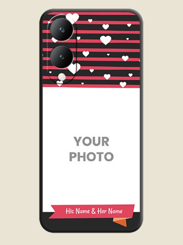 Custom White Color Love Symbols with Pink Lines Pattern On Space Black Custom Soft Matte Mobile Back Cover - Vivo Y17S - alternate view