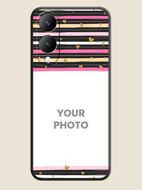 Custom Multicolor Lines and Golden Love Symbols Design on Photo On Space Black Custom Soft Matte Mobile Back Cover - Vivo Y17S - alternate view