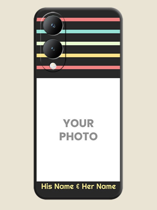 Custom Color Stripes with Photo and Text on Photo  On Space Black Custom Soft Matte Mobile Back Cover - Vivo Y17S - alternate view