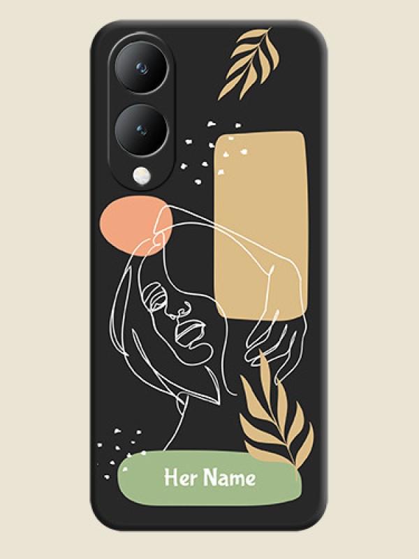 Custom Custom Text With Line Art Of Women & Leaves Design On Space Black Custom Soft Matte Mobile Back Cover - Vivo Y17S - alternate view
