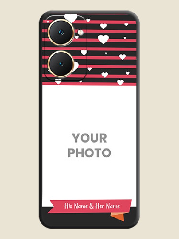 Custom White Color Love Symbols with Pink Lines Pattern On Space Black Custom Soft Matte Mobile Back Cover - Vivo Y18e - alternate view