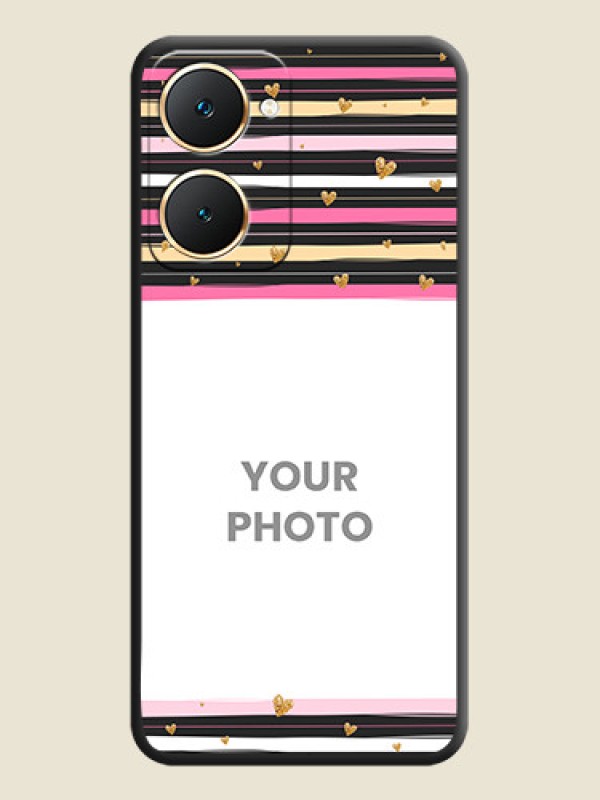 Custom Multicolor Lines and Golden Love Symbols Design on Photo On Space Black Custom Soft Matte Mobile Back Cover - Vivo Y18e - alternate view