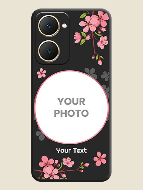 Custom Round Image with Pink Color Floral Design on Photo On Space Black Custom Soft Matte Mobile Back Cover - Vivo Y18e - alternate view