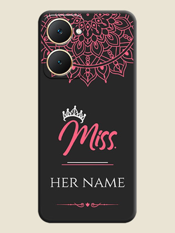 Custom Mrs Name with Floral Design On Space Black Custom Soft Matte Mobile Back Cover - Vivo Y18i - alternate view