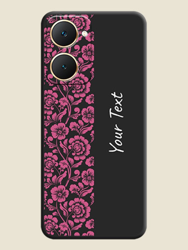 Custom Pink Floral Pattern Design With Custom Text On Space Black Custom Soft Matte Mobile Back Cover - Vivo Y18T - alternate view