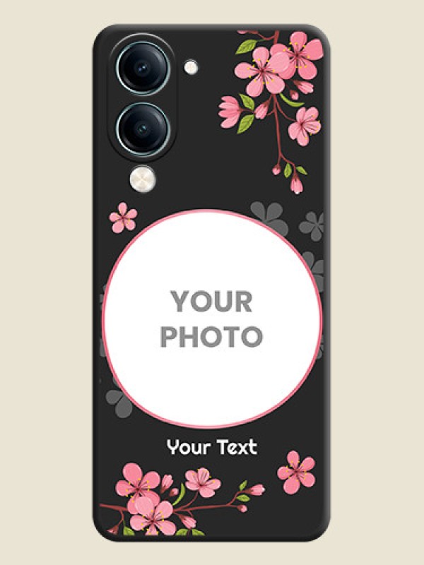 Custom Round Image with Pink Color Floral Design on Photo On Space Black Custom Soft Matte Mobile Back Cover - Vivo Y19 5G - alternate view