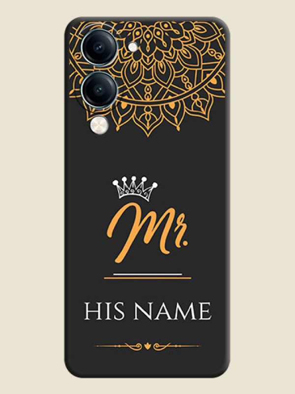 Custom Mr Name with Floral Design On Space Black Custom Soft Matte Mobile Back Cover - Vivo Y19 5G - alternate view