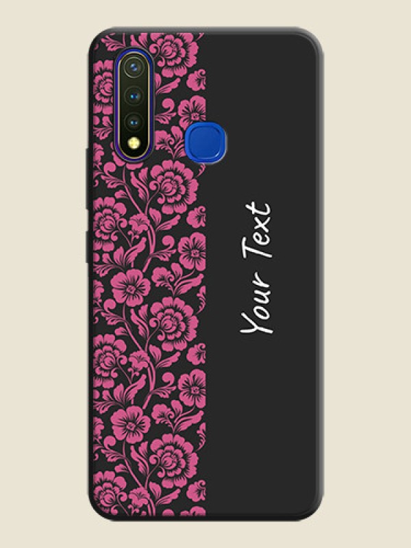 Custom Pink Floral Pattern Design With Custom Text On Space Black Personalized Soft Matte Phone Covers -Vivo Y19 - alternate view