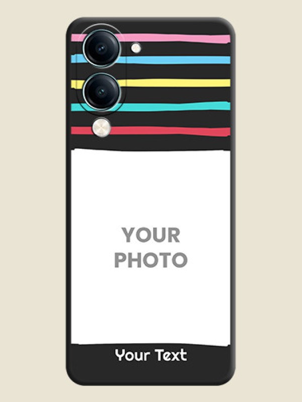 Custom Multicolor Lines with Image On Space Black Custom Soft Matte Mobile Back Cover - Vivo Y19e - alternate view