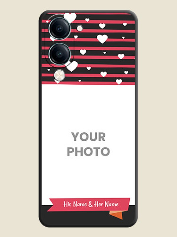 Custom White Color Love Symbols with Pink Lines Pattern On Space Black Custom Soft Matte Mobile Back Cover - Vivo Y19s - alternate view