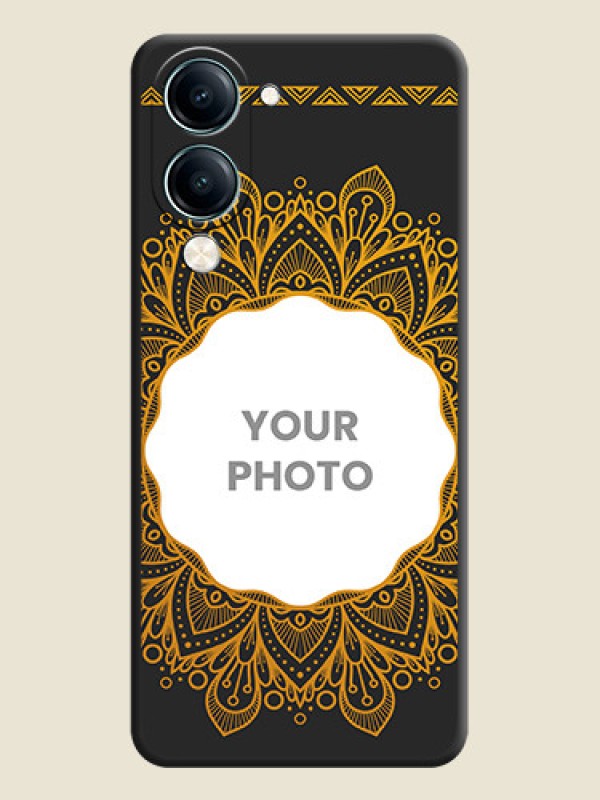 Custom Round Image with Floral Design On Space Black Custom Soft Matte Mobile Back Cover - Vivo Y19s - alternate view