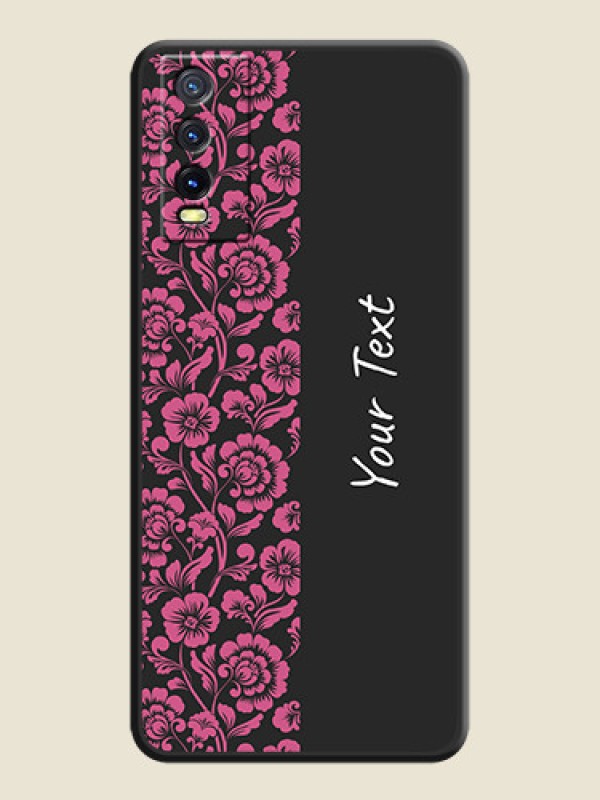 Custom Pink Floral Pattern Design With Custom Text On Space Black Personalized Soft Matte Phone Covers -Vivo Y20 - alternate view