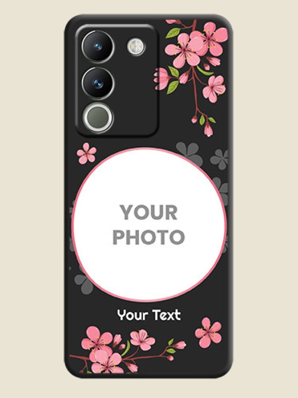 Custom Round Image with Pink Color Floral Design on Photo On Space Black Custom Soft Matte Mobile Back Cover - Vivo Y200 5G - alternate view