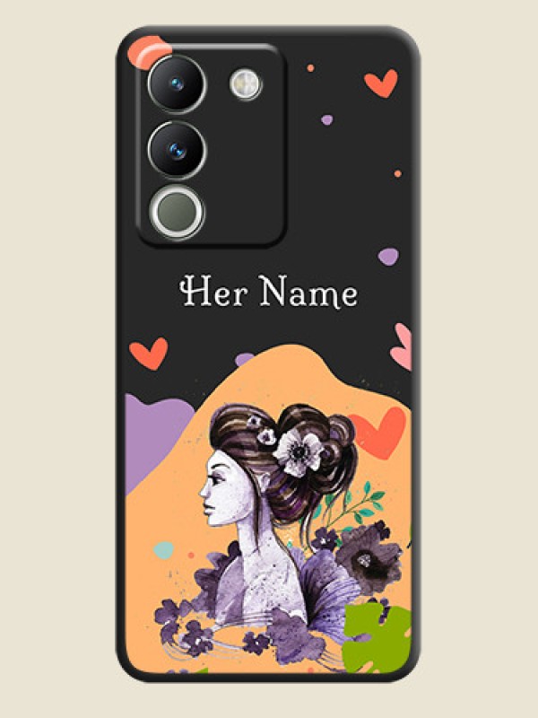 Custom Namecase For Her With Fancy Lady Image On Space Black Custom Soft Matte Mobile Back Cover - Vivo Y200 5G - alternate view