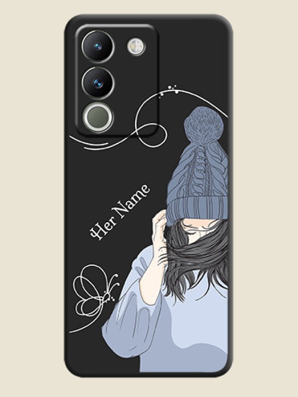 Custom Girl With Blue Winter Outfiit Custom Text Design On Space Black Custom Soft Matte Mobile Back Cover - Vivo Y200 5G - alternate view