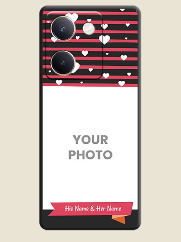 Custom White Color Love Symbols with Pink Lines Pattern On Space Black Custom Soft Matte Mobile Back Cover - Vivo Y200 Pro 5G - alternate view