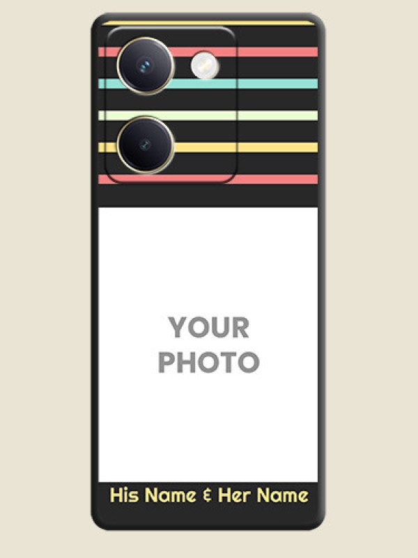 Custom Color Stripes with Photo and Text on Photo  On Space Black Custom Soft Matte Mobile Back Cover - Vivo Y200 Pro 5G - alternate view