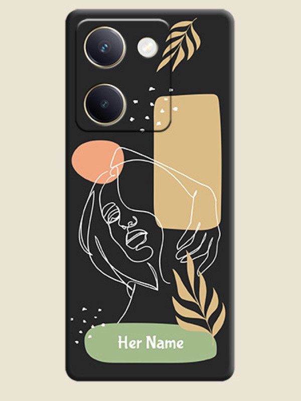 Custom Custom Text With Line Art Of Women & Leaves Design On Space Black Custom Soft Matte Mobile Back Cover - Vivo Y200 Pro 5G - alternate view