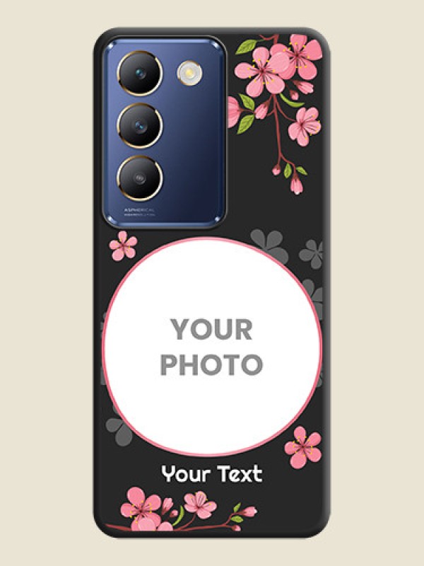 Custom Round Image with Pink Color Floral Design - Photo on Space Black Soft Matte Back Cover - Vivo Y200E 5G - alternate view