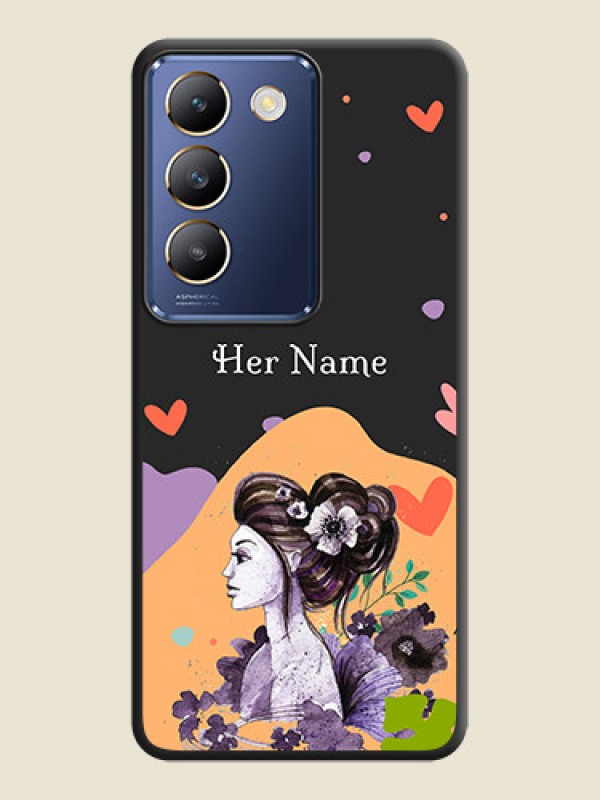 Custom Namecase For Her With Fancy Lady Image On Space Black Personalized Soft Matte Phone Covers - Vivo Y200E 5G - alternate view