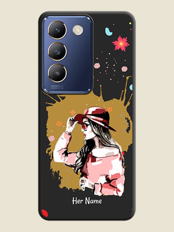 Custom Mordern Lady With Color Splash Background With Custom Text On Space Black Personalized Soft Matte Phone Covers - Vivo Y200E 5G - alternate view