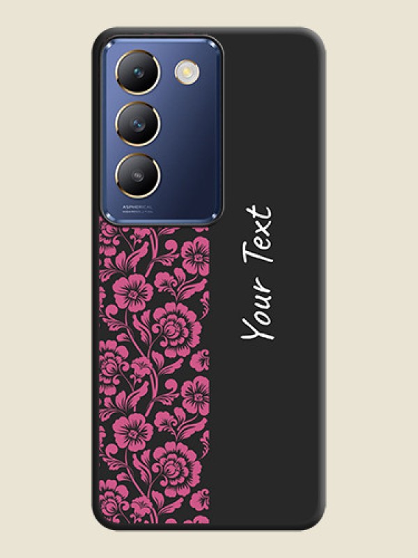 Custom Pink Floral Pattern Design With Custom Text On Space Black Personalized Soft Matte Phone Covers - Vivo Y200E 5G - alternate view