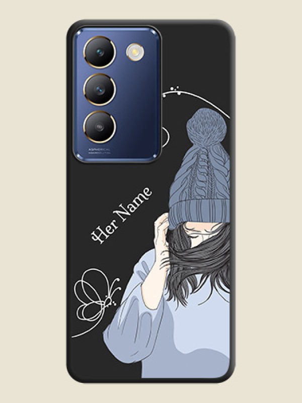 Custom Girl With Blue Winter Outfiit Custom Text Design On Space Black Personalized Soft Matte Phone Covers - Vivo Y200E 5G - alternate view