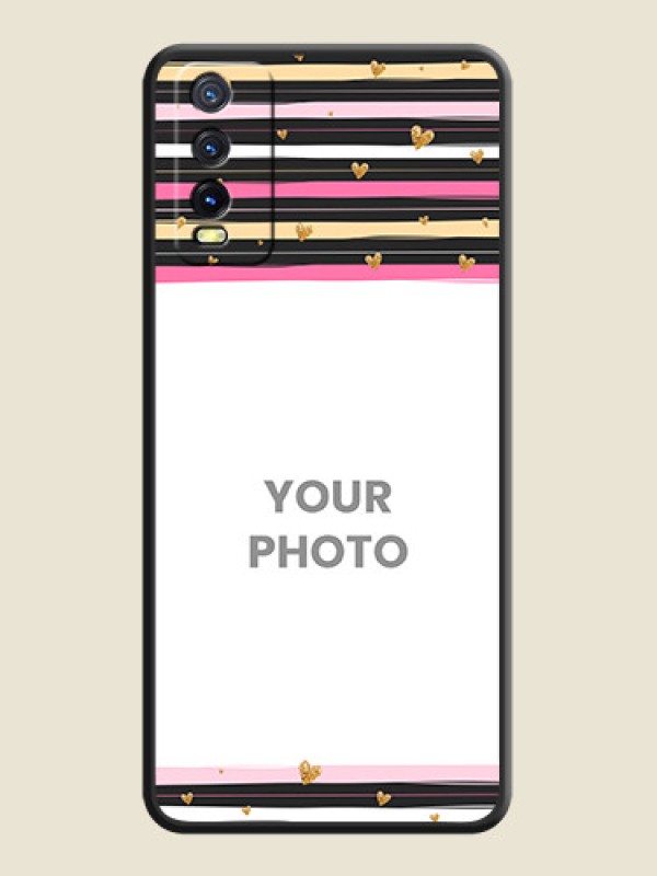 Custom Multicolor Lines and Golden Love Symbols Design on Photo on Space Black Soft Matte Mobile Cover - Vivo Y20A - alternate view