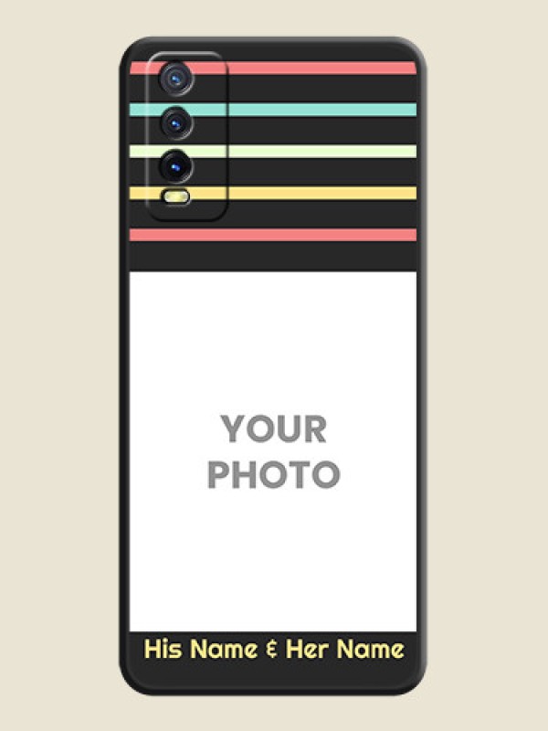 Custom Color Stripes with Photo and Text on Photo on Space Black Soft Matte Mobile Case - Vivo Y20A - alternate view