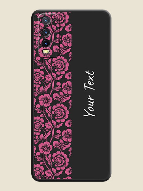 Custom Pink Floral Pattern Design With Custom Text On Space Black Personalized Soft Matte Phone Covers -Vivo Y20A - alternate view