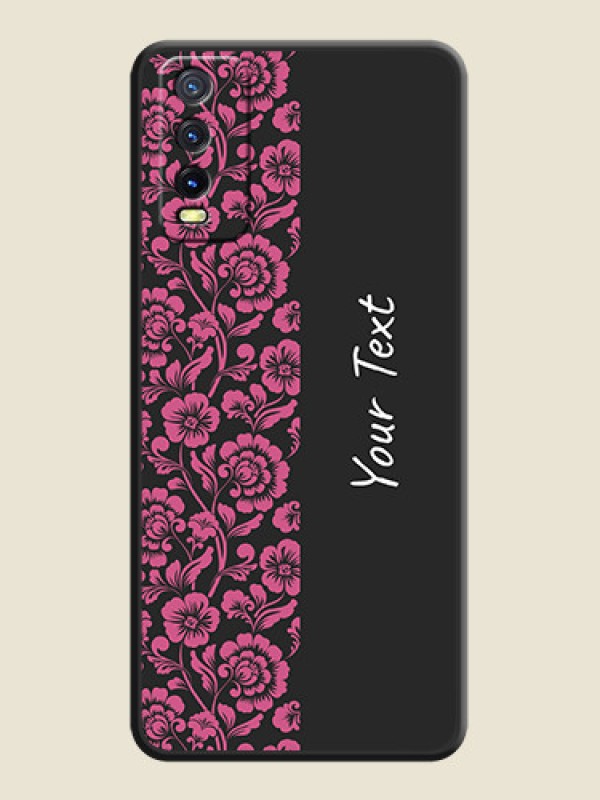 Custom Pink Floral Pattern Design With Custom Text On Space Black Personalized Soft Matte Phone Covers -Vivo Y20G - alternate view