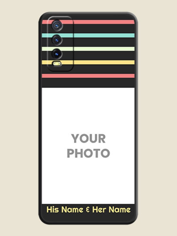 Custom Color Stripes with Photo and Text on Photo on Space Black Soft Matte Mobile Case - Vivo Y20i - alternate view