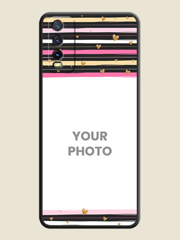 Custom Multicolor Lines and Golden Love Symbols Design on Photo on Space Black Soft Matte Mobile Cover - Vivo Y20T - alternate view