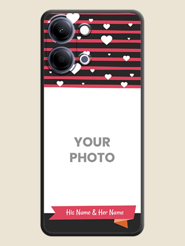 Custom White Color Love Symbols with Pink Lines Pattern On Space Black Custom Soft Matte Mobile Back Cover - Vivo Y21 5G - alternate view