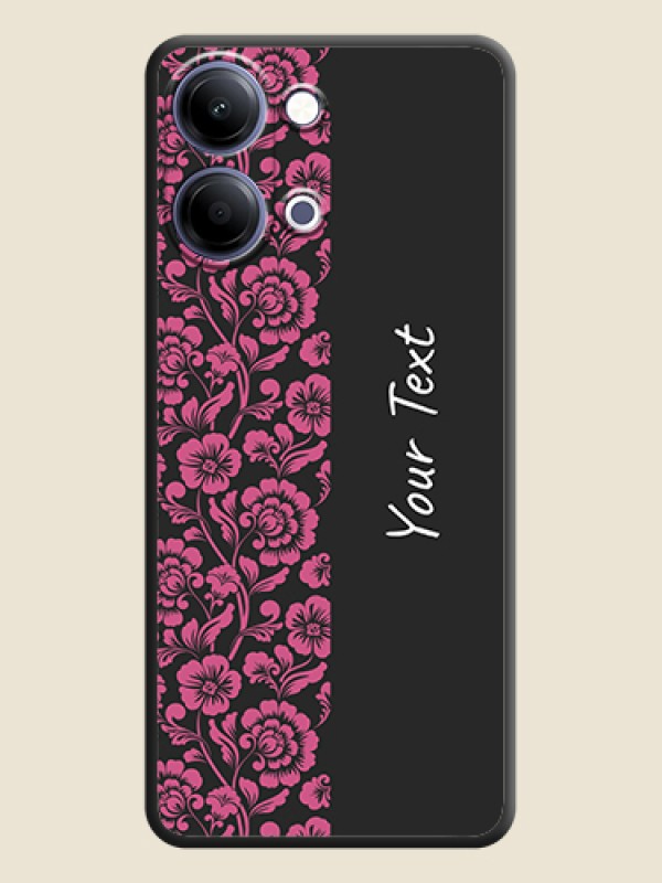 Custom Pink Floral Pattern Design With Custom Text On Space Black Custom Soft Matte Mobile Back Cover - Vivo Y21 5G - alternate view