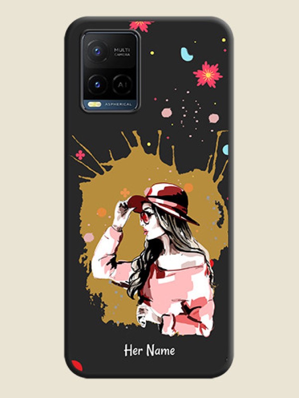 Custom Mordern Lady With Color Splash Background With Custom Text On Space Black Personalized Soft Matte Phone Covers -Vivo Y21 - alternate view