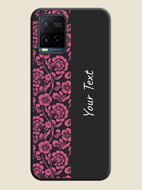 Custom Pink Floral Pattern Design With Custom Text On Space Black Personalized Soft Matte Phone Covers -Vivo Y21 - alternate view
