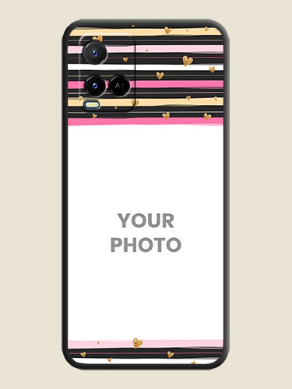Custom Multicolor Lines and Golden Love Symbols Design on Photo on Space Black Soft Matte Mobile Cover - Vivo Y21A - alternate view
