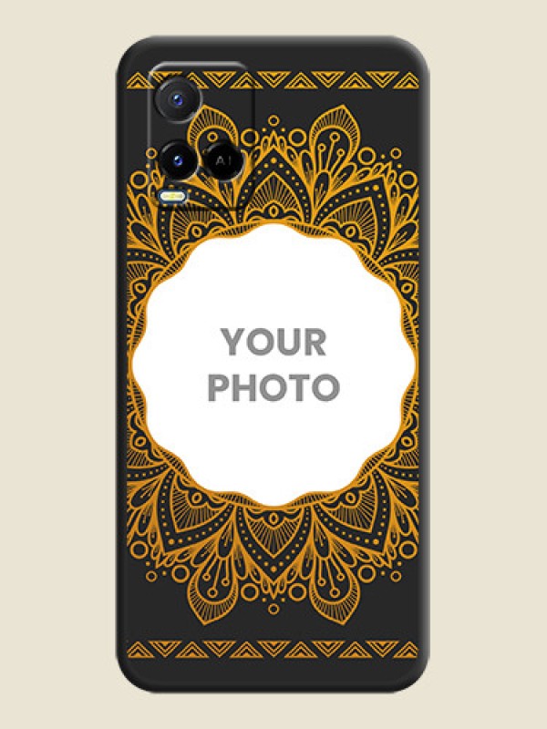 Custom Round Image with Floral Design on Photo on Space Black Soft Matte Mobile Cover - Vivo Y21A - alternate view