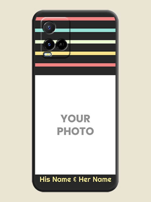 Custom Color Stripes with Photo and Text on Photo on Space Black Soft Matte Mobile Case - Vivo Y21A - alternate view