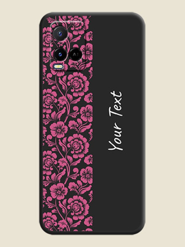 Custom Pink Floral Pattern Design With Custom Text On Space Black Personalized Soft Matte Phone Covers -Vivo Y21A - alternate view